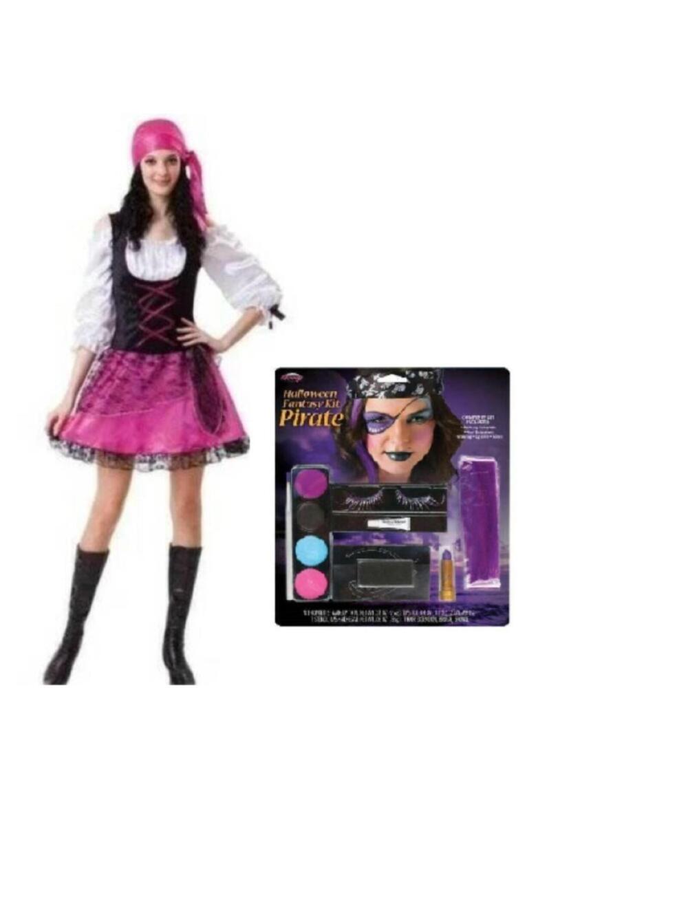 Pirate & Make-Up Halloween Costume 7/9 Caribbean Pink Dress 3 Pc Junior Teen